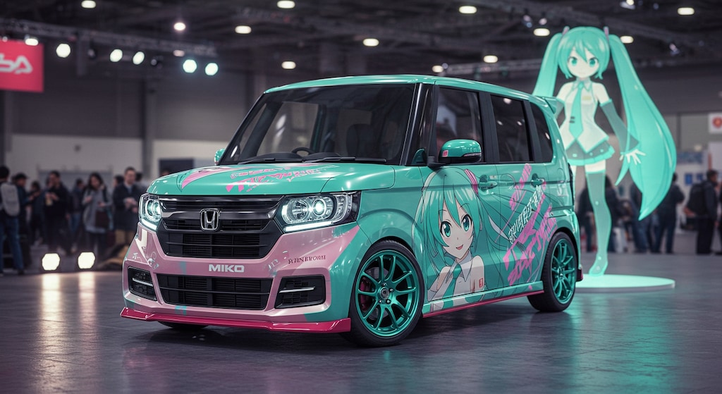 初音ミクと初音ミク痛車N-BOX
