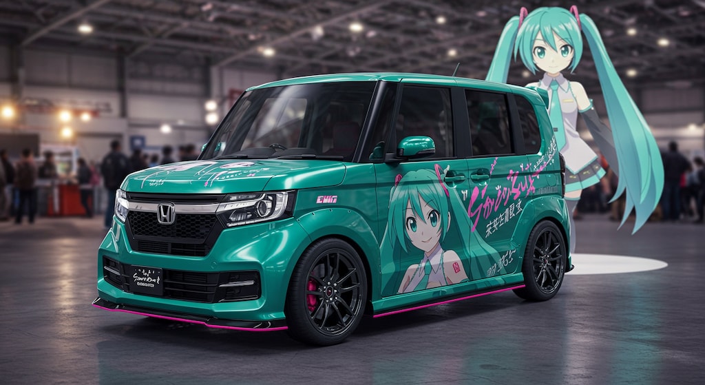 初音ミクと初音ミク痛車N-BOX