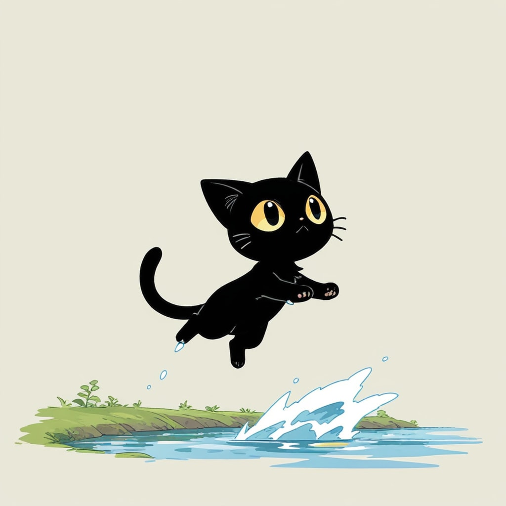 黒猫の川遊び