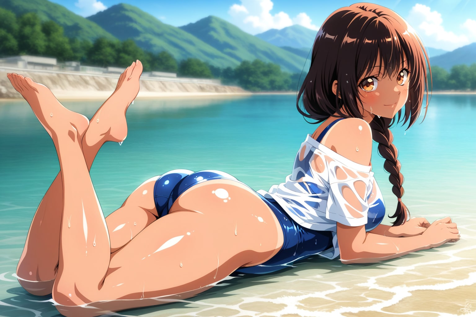 湖で涼む子