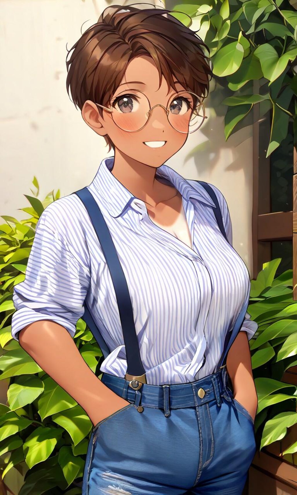 サスペンダー眼鏡っ娘