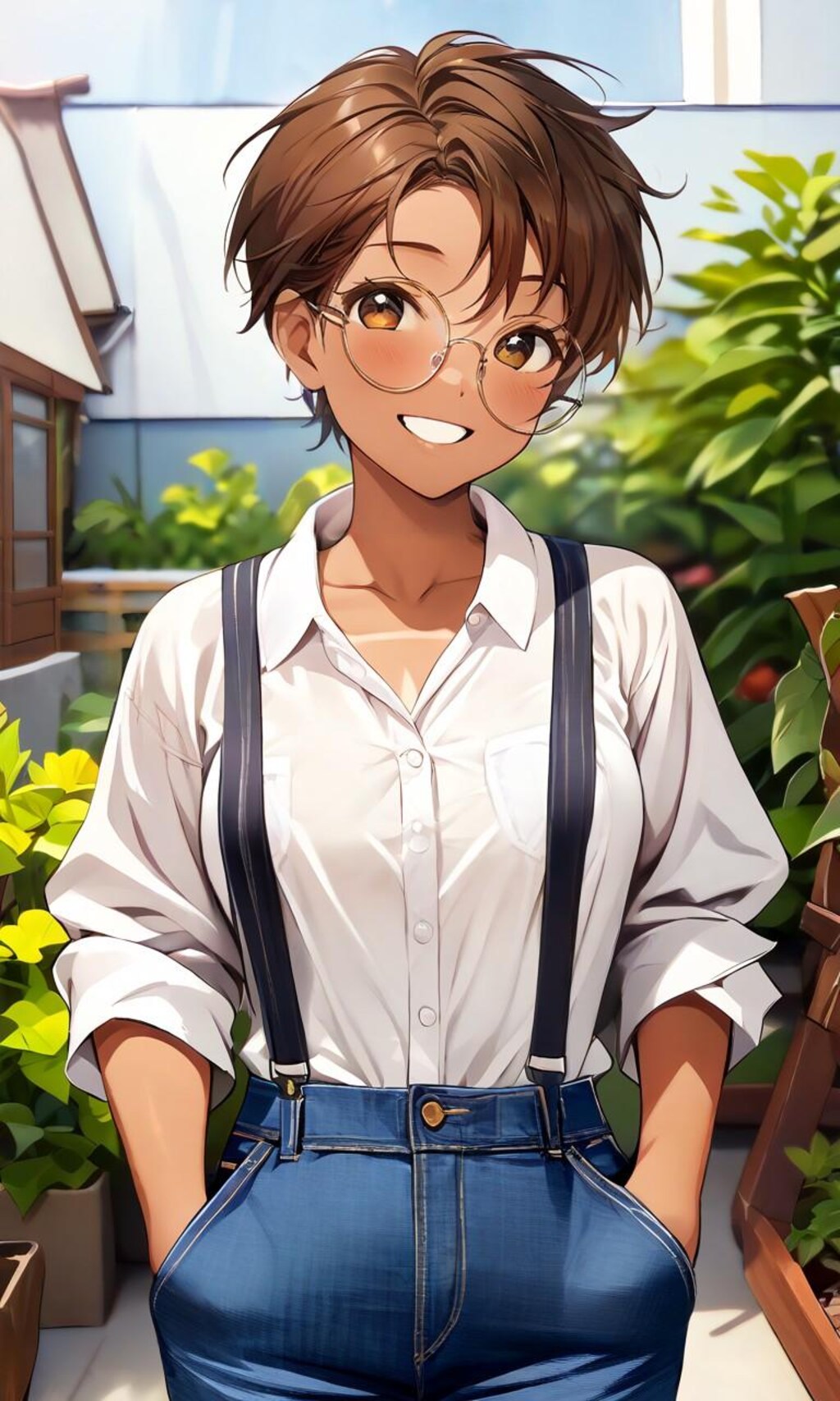 サスペンダー眼鏡っ娘