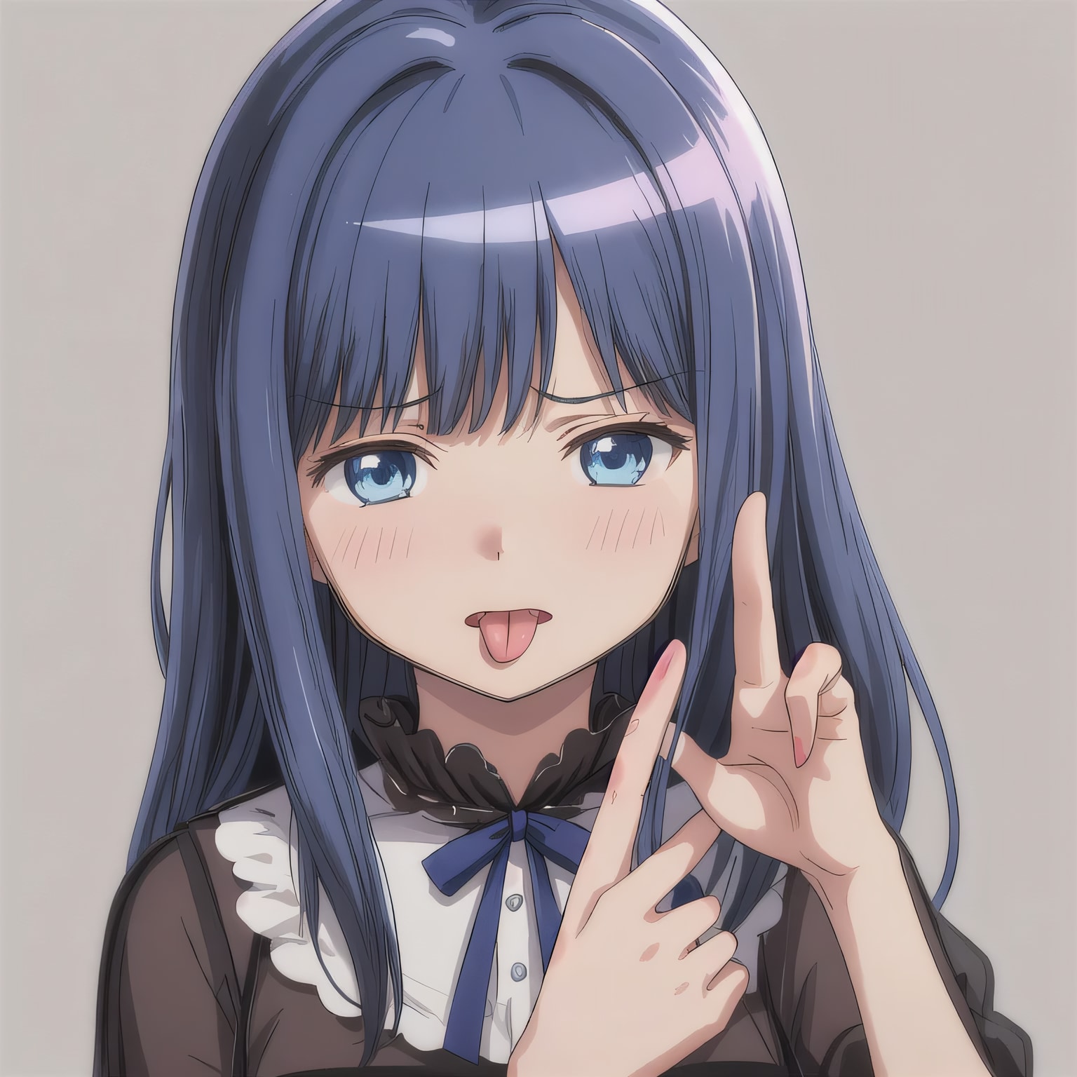 黒髪ロングの舌出し少女３５ | の人気AIイラスト・グラビア