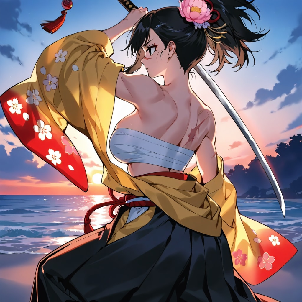 夕暮れと女浪人