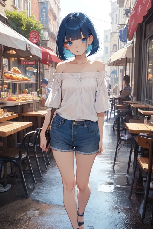 街歩き青髪ボブ子さん② | の人気AIイラスト・グラビア