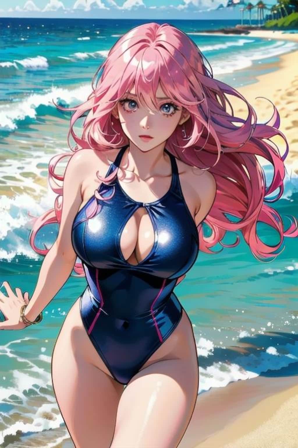 桃髪ロング女子