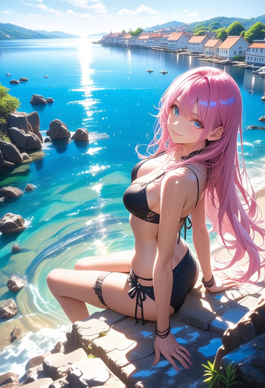 桃髪ロング女子