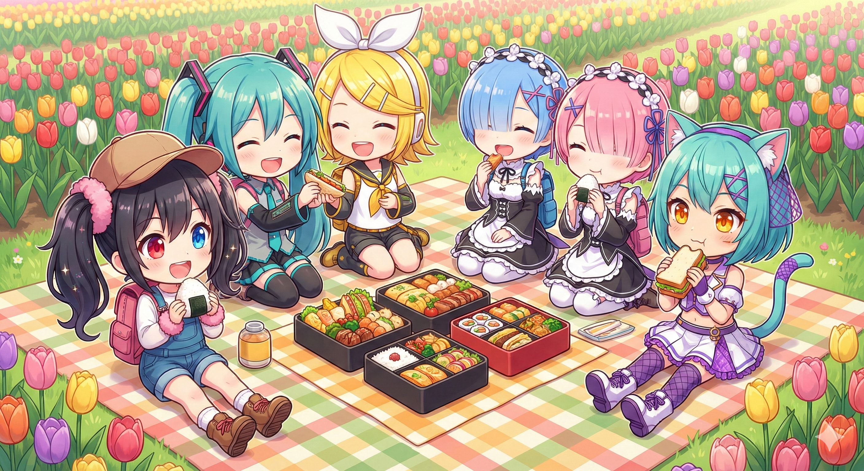 チューリップ畑で美味しいお弁当😋 | の人気AIイラスト・グラビア