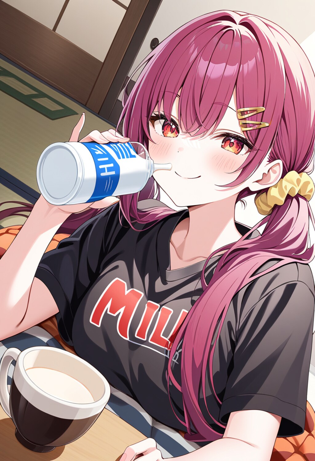何か飲んでるツインテ娘
