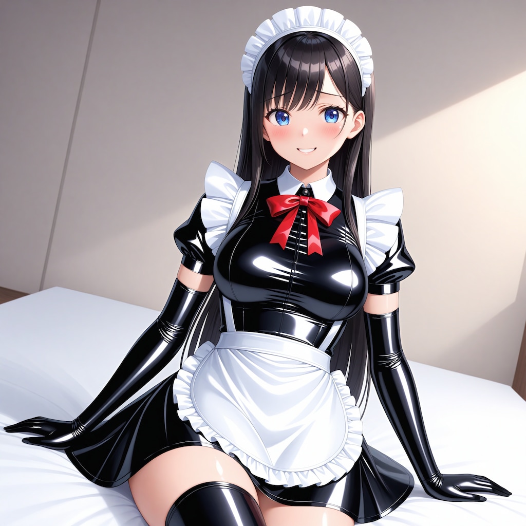 黒エナメルメイド長手袋サイハイソックス