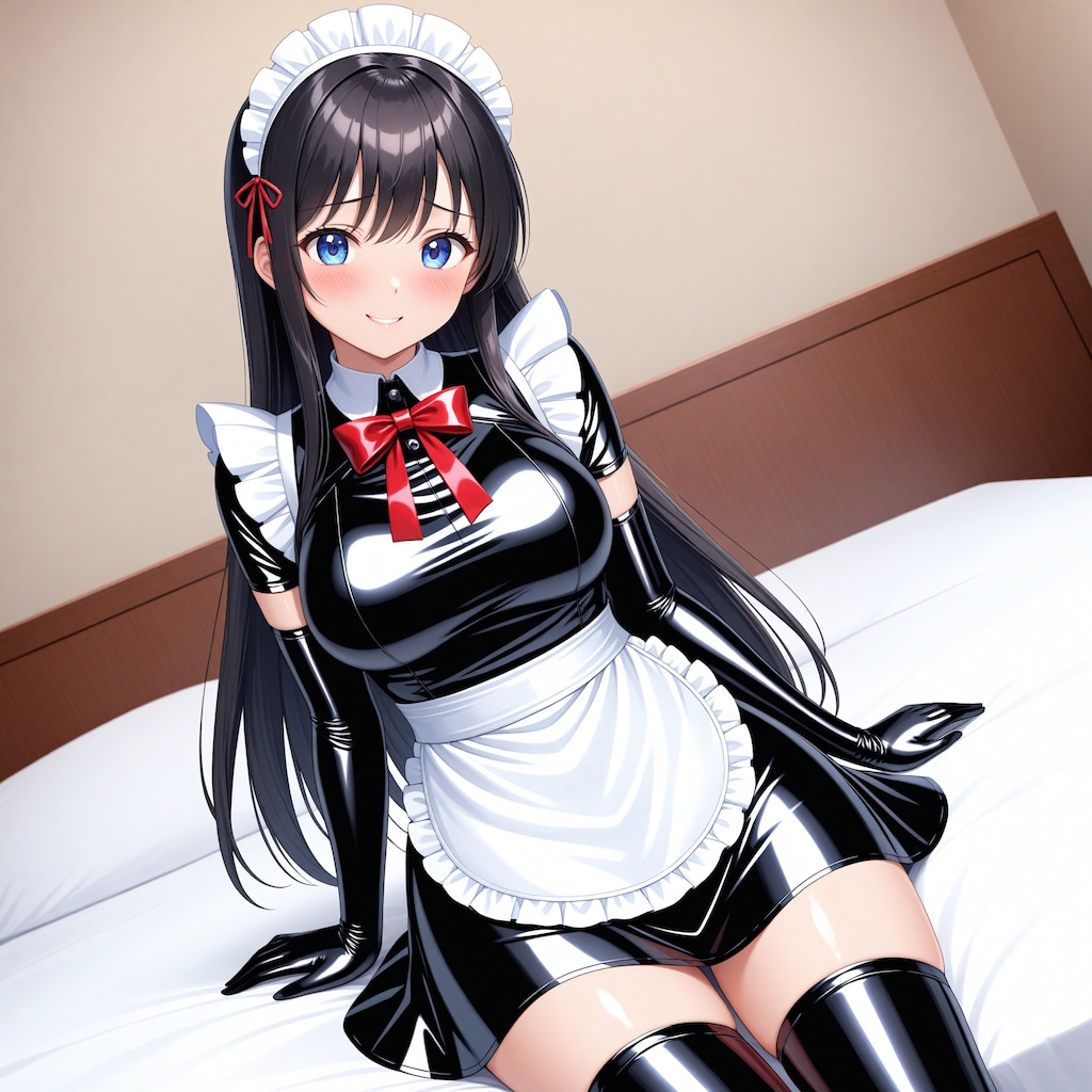 黒エナメルメイド長手袋サイハイソックス