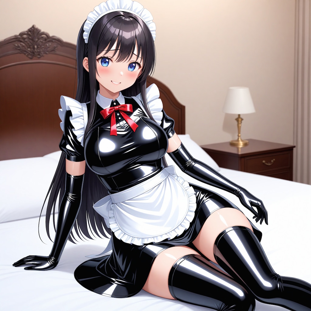 黒エナメルメイド長手袋サイハイソックス