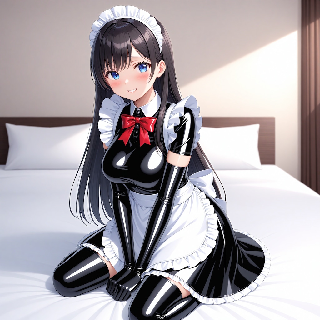 黒エナメルメイド長手袋サイハイソックス