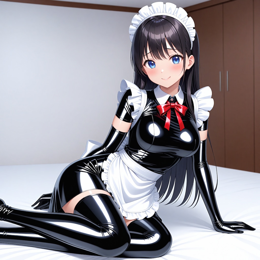 黒エナメルメイド長手袋サイハイソックス