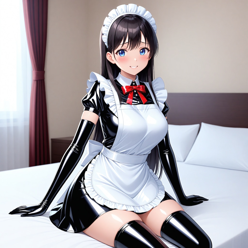 黒エナメルメイド長手袋サイハイソックス