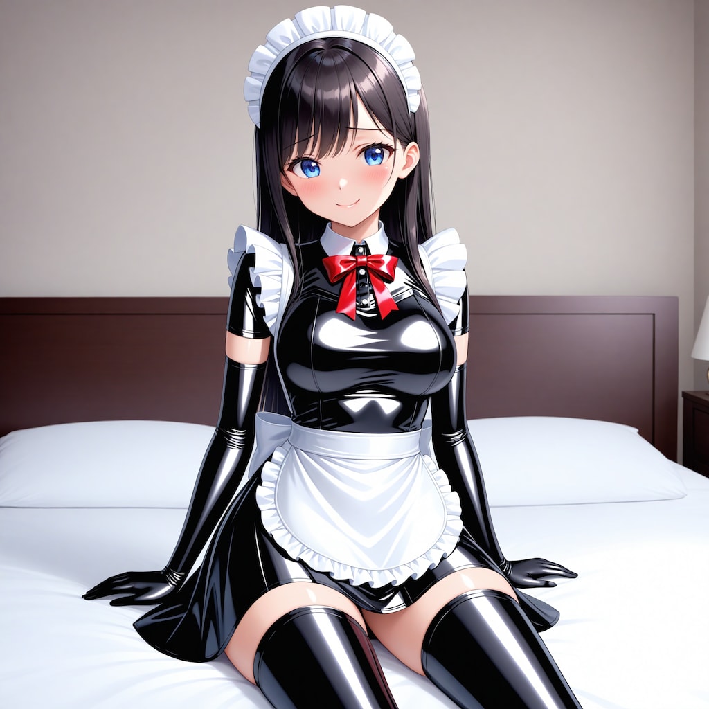 黒エナメルメイド長手袋サイハイソックス