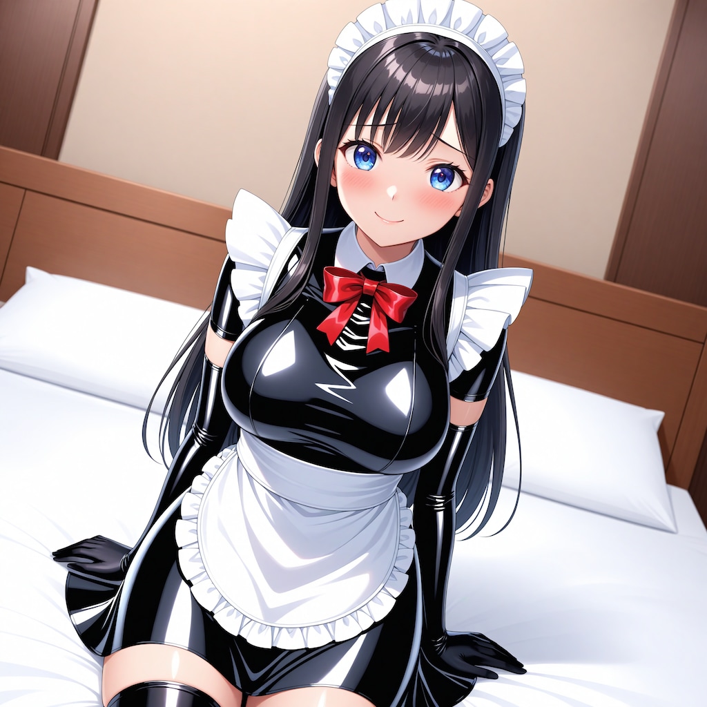 黒エナメルメイド長手袋サイハイソックス