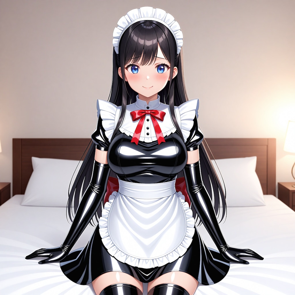 黒エナメルメイド長手袋サイハイソックス