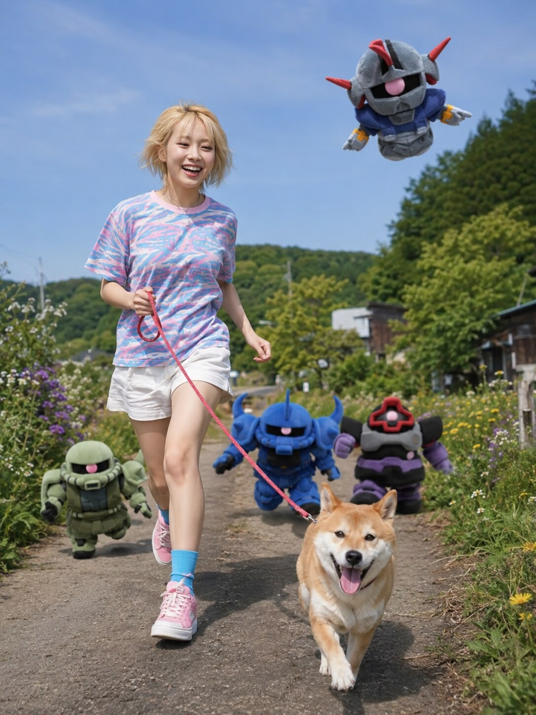 柴犬を散歩する人