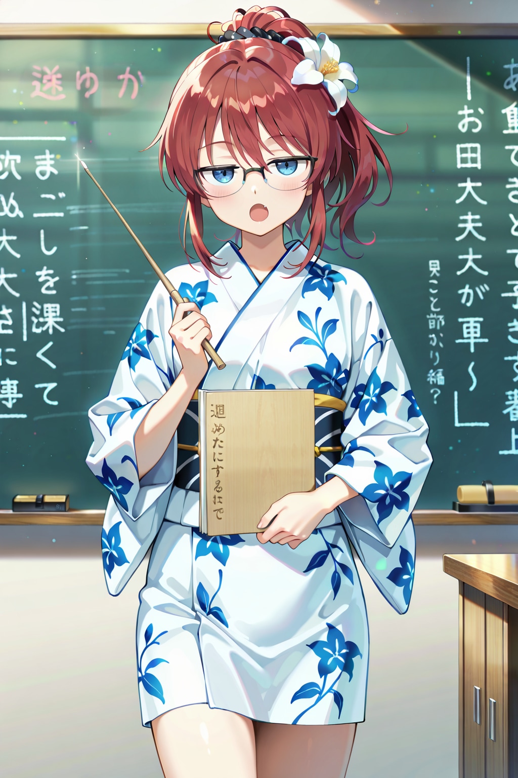 ミニ丈浴衣で授業を行うジト目先生 Y901