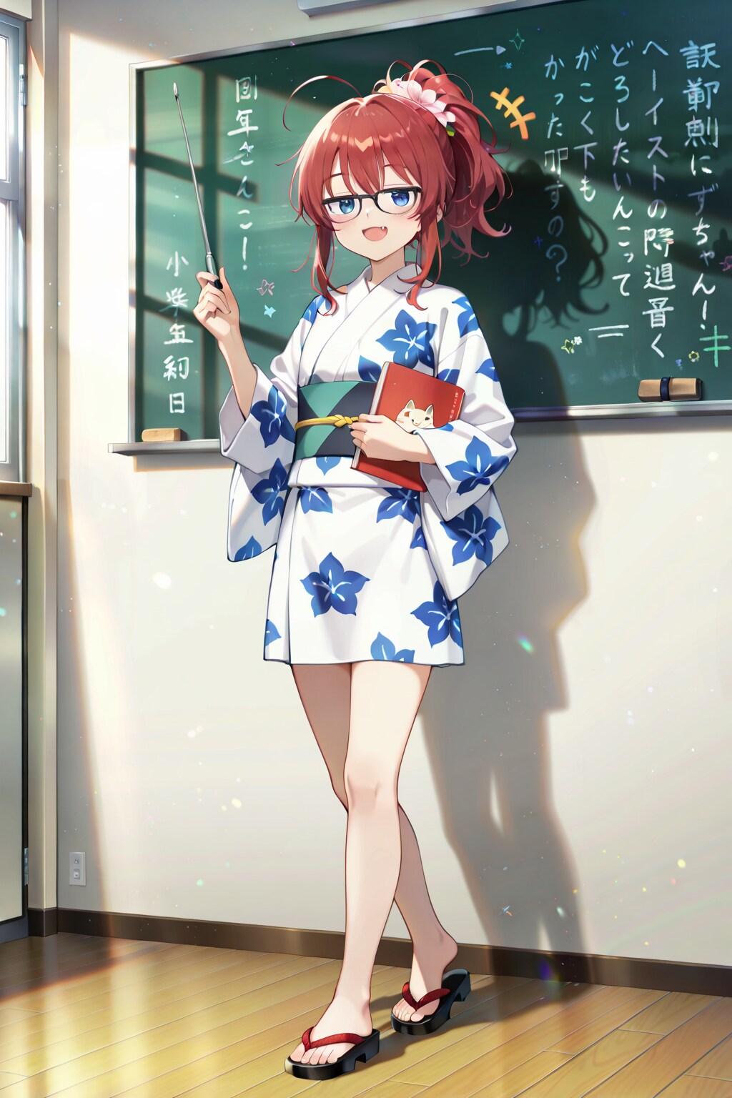 ミニ丈浴衣で授業を行うジト目先生 Y901