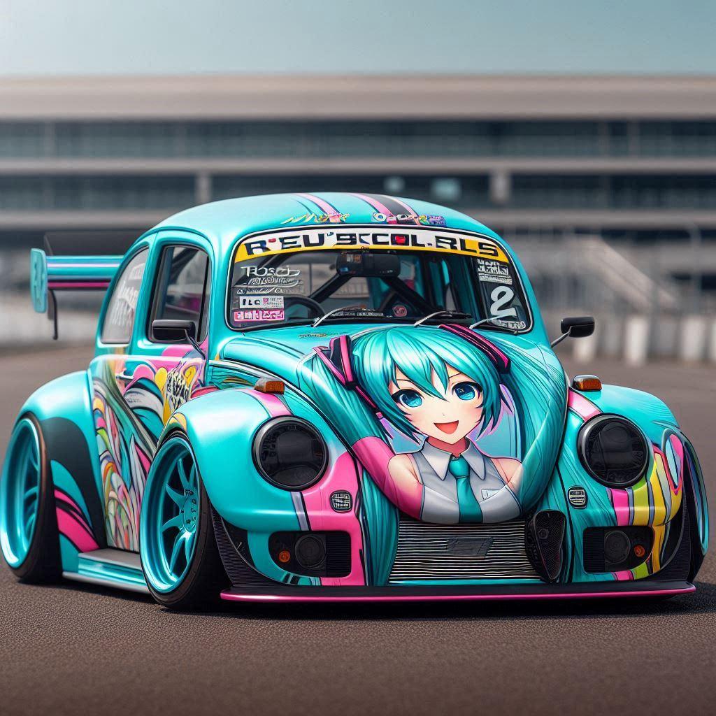 初音ミクカラーのワーゲンビートル | の人気AIイラスト・グラビア