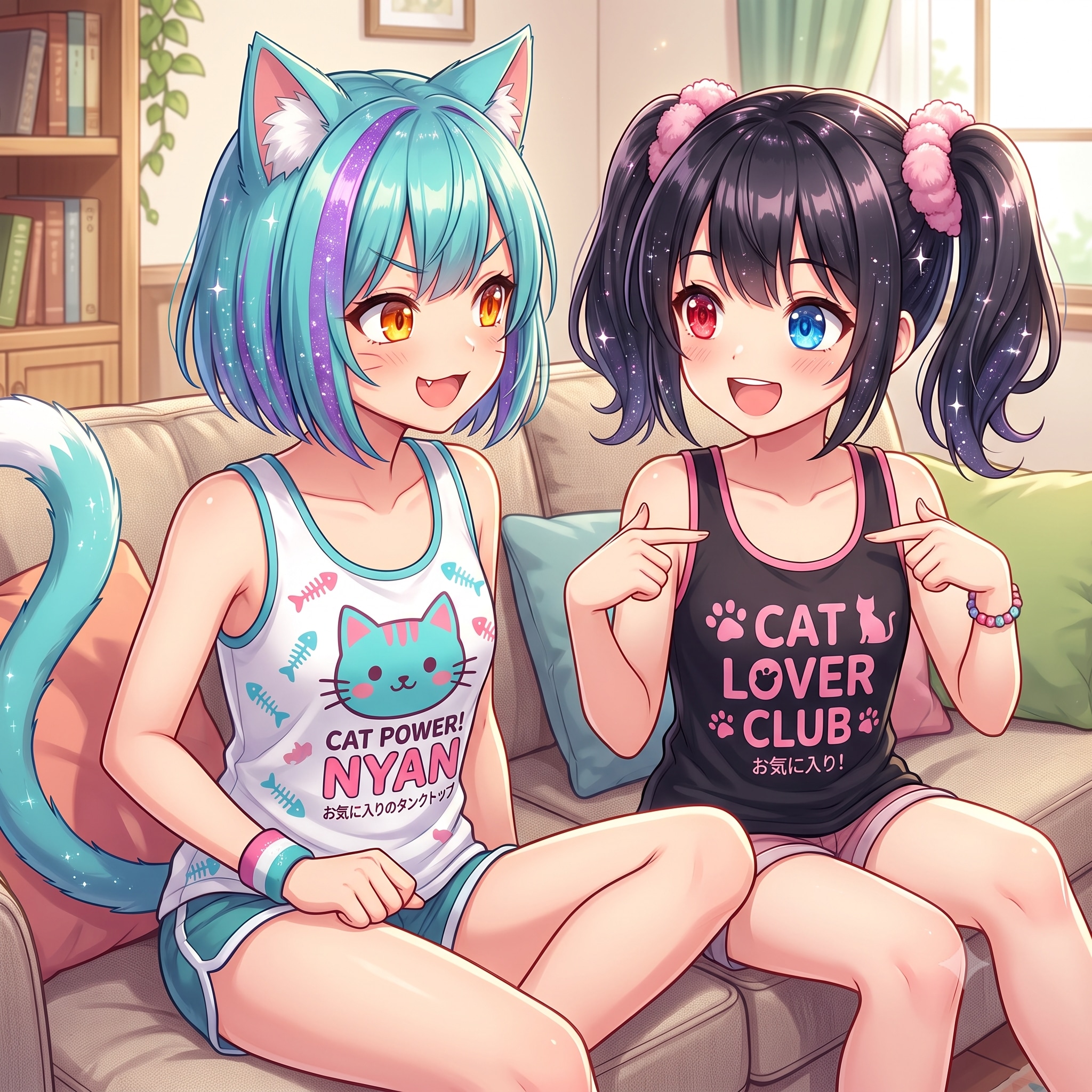 タンクトップのミケちゃんとアケちゃん