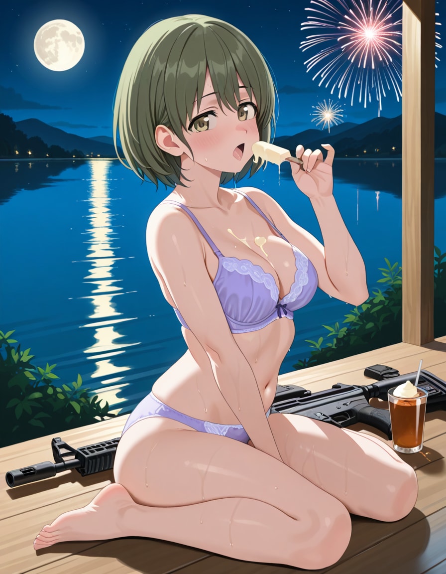 にちかと夜の湖畔で
