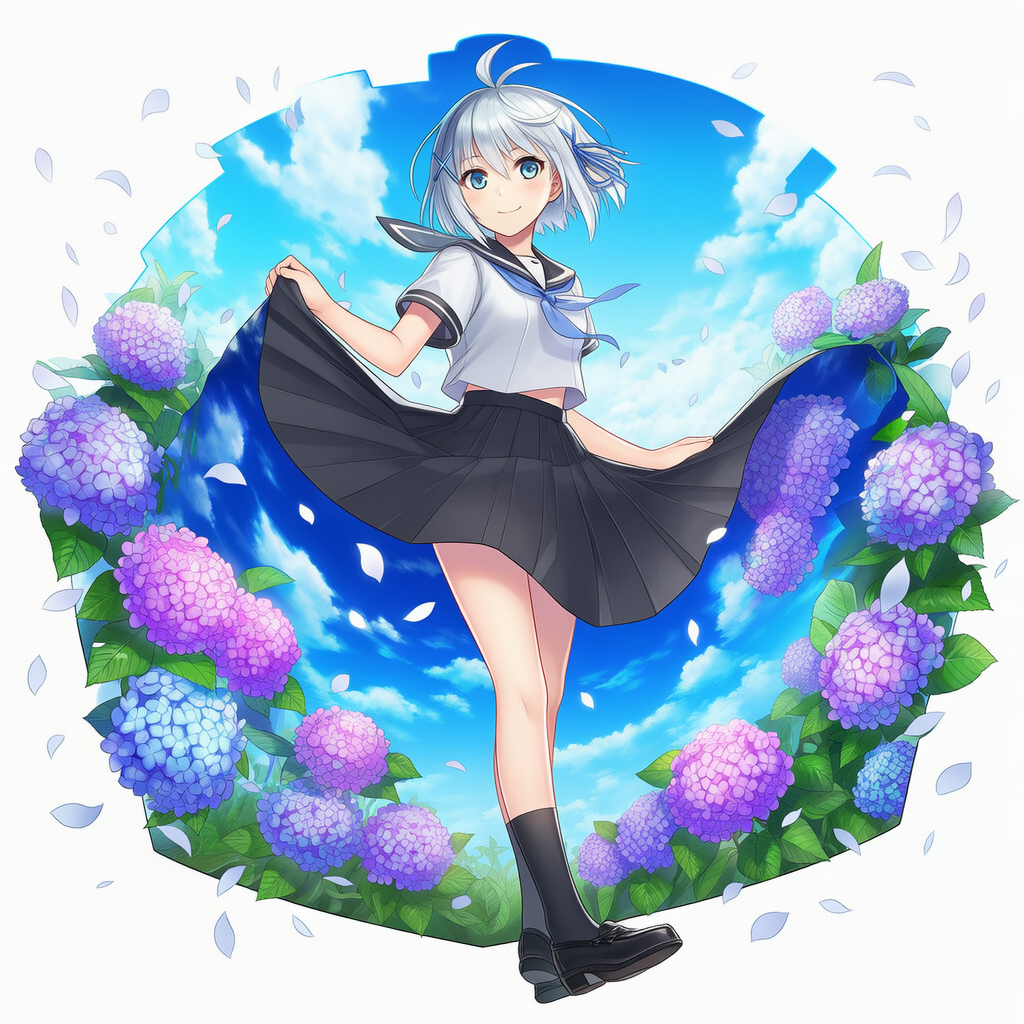 紫陽花とセーラー服