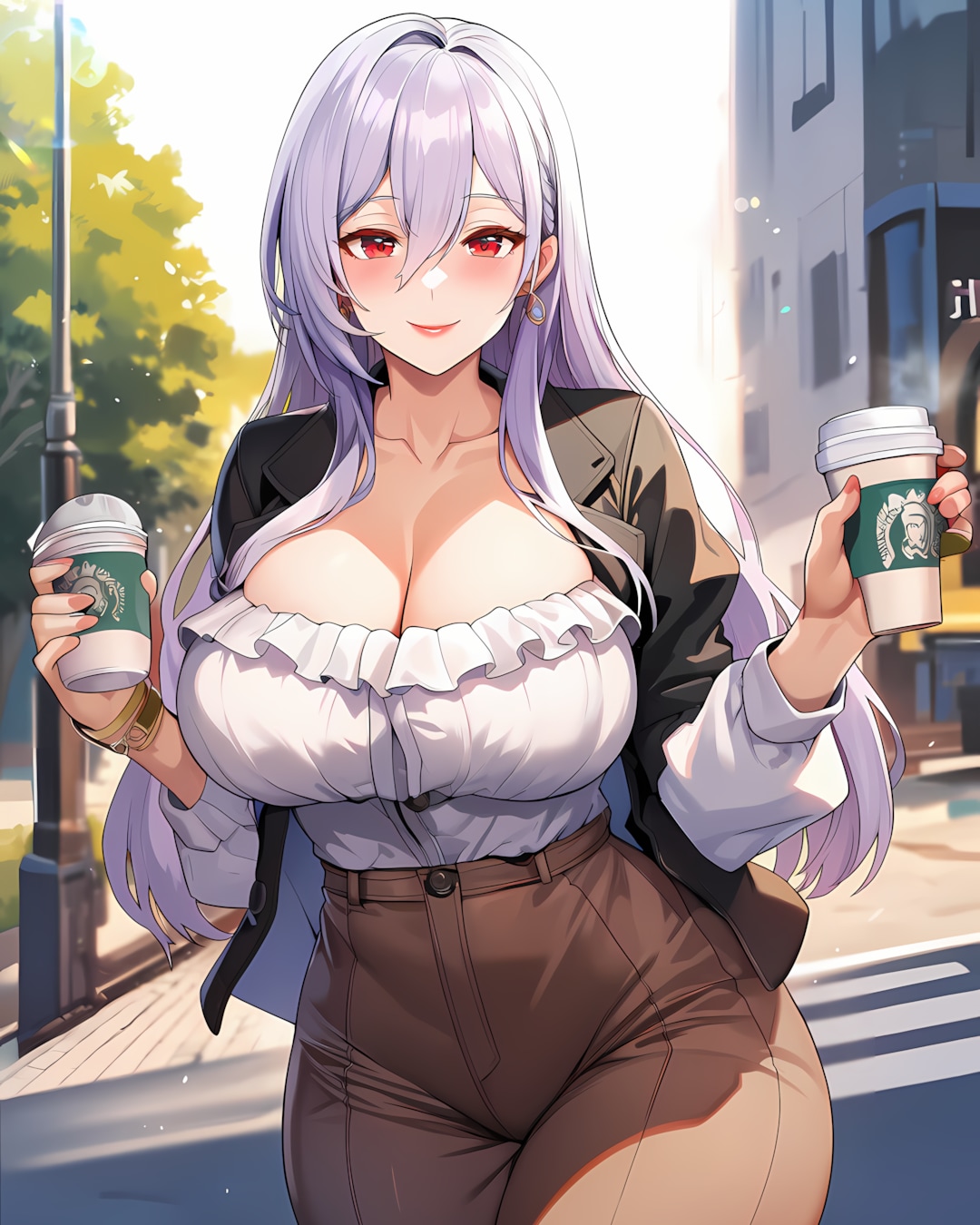 ☀️朝の陽射しを浴びて☕パフスリーブで上品に出勤✨ | の人気AIイラスト・グラビア