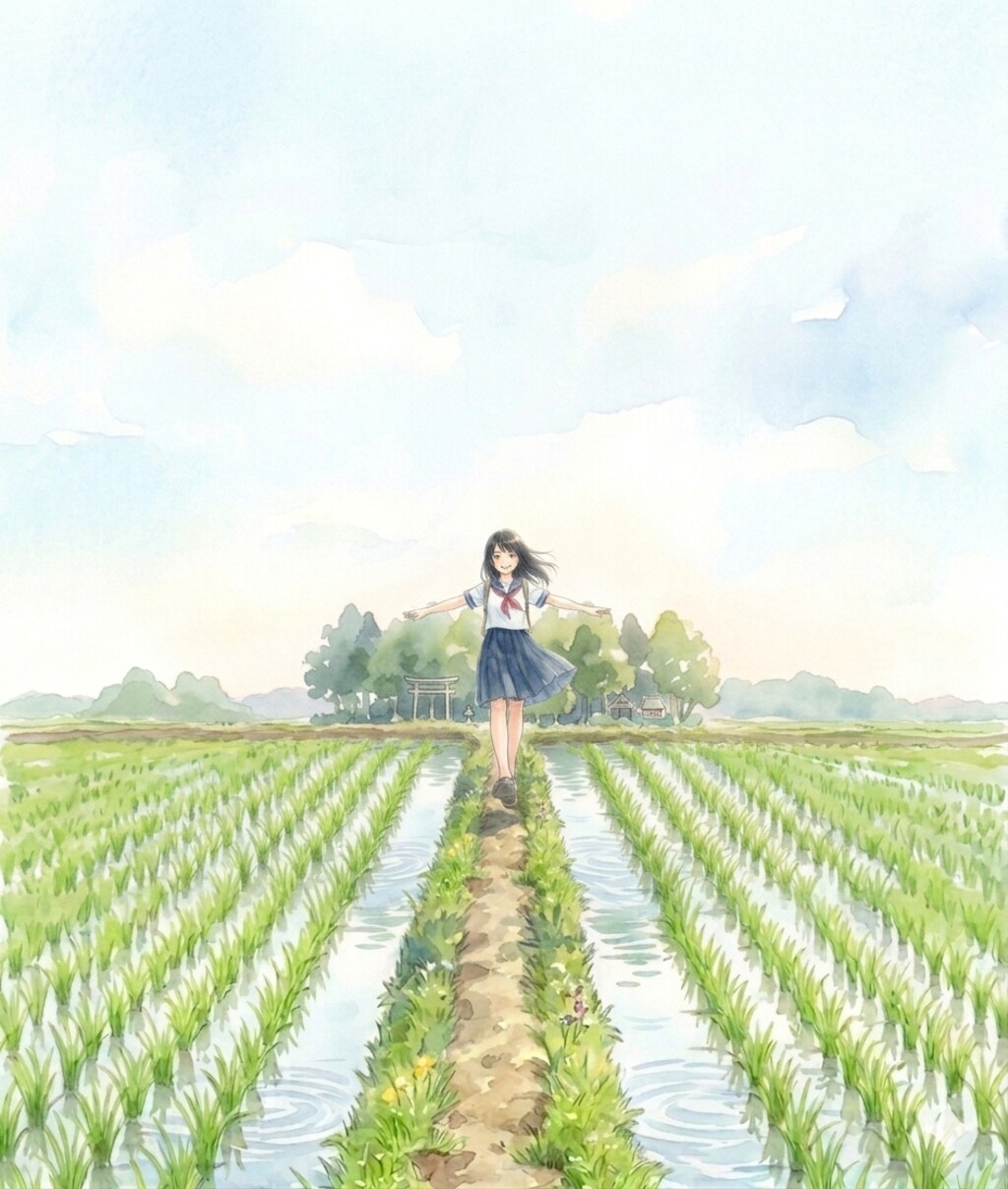 あぜ道の少女