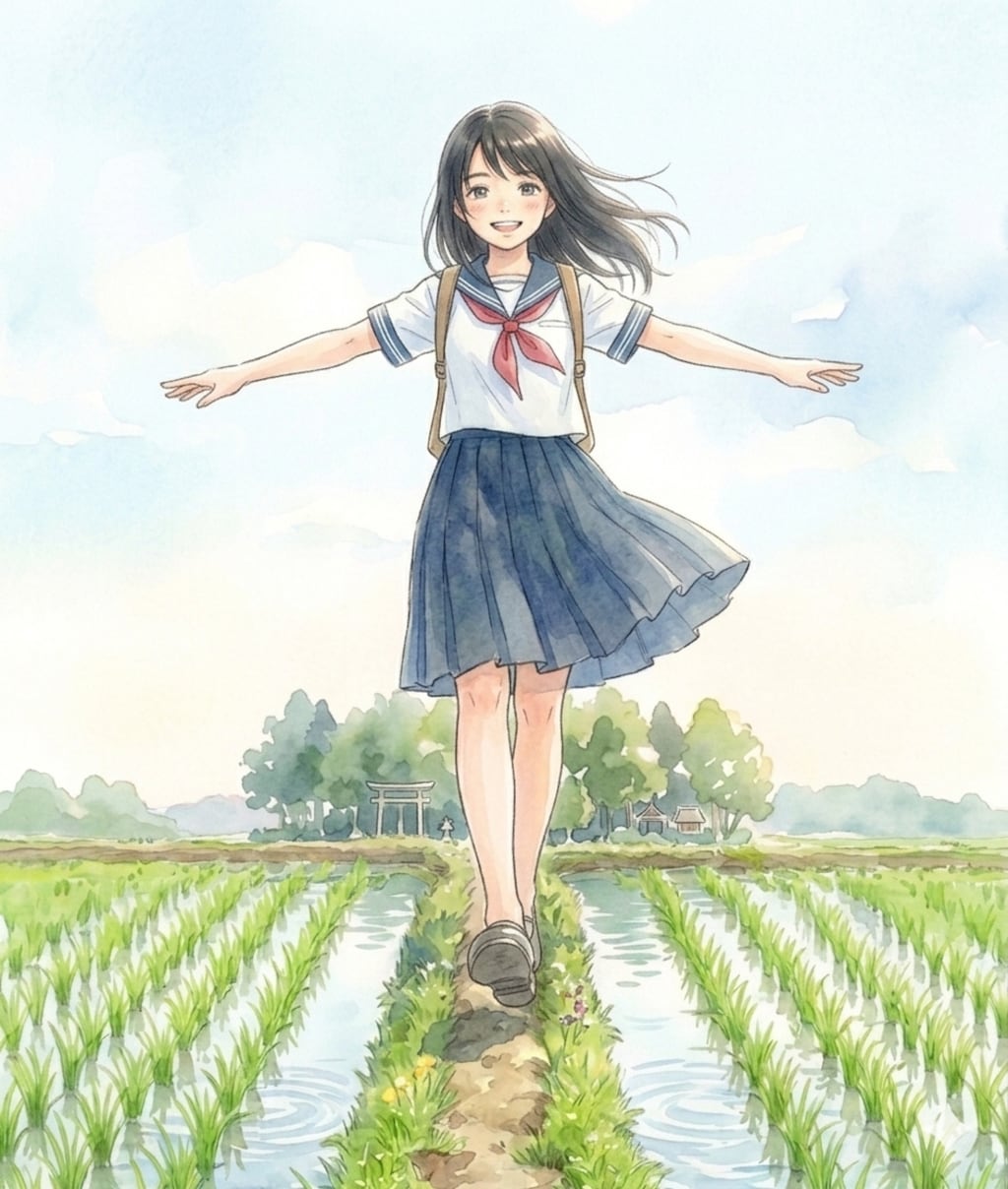 あぜ道の少女