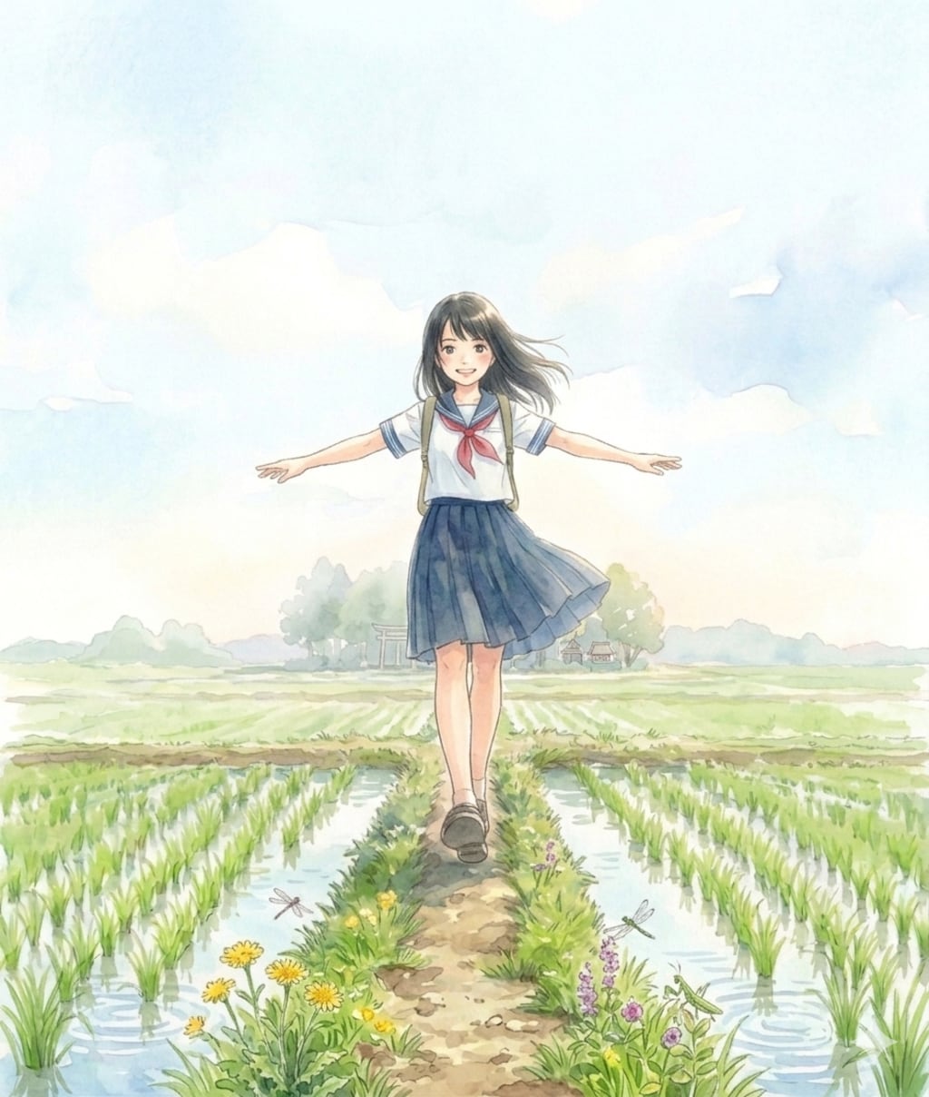 あぜ道の少女