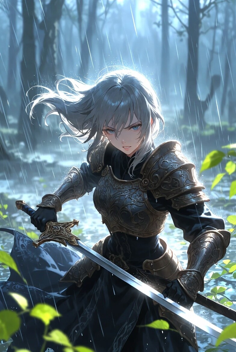雨の降りしきる森で