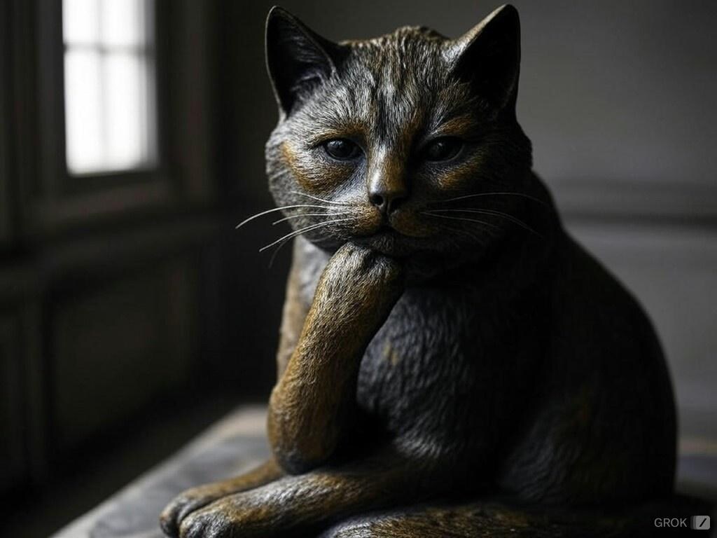 考える猫【彫像でどうでしょう】