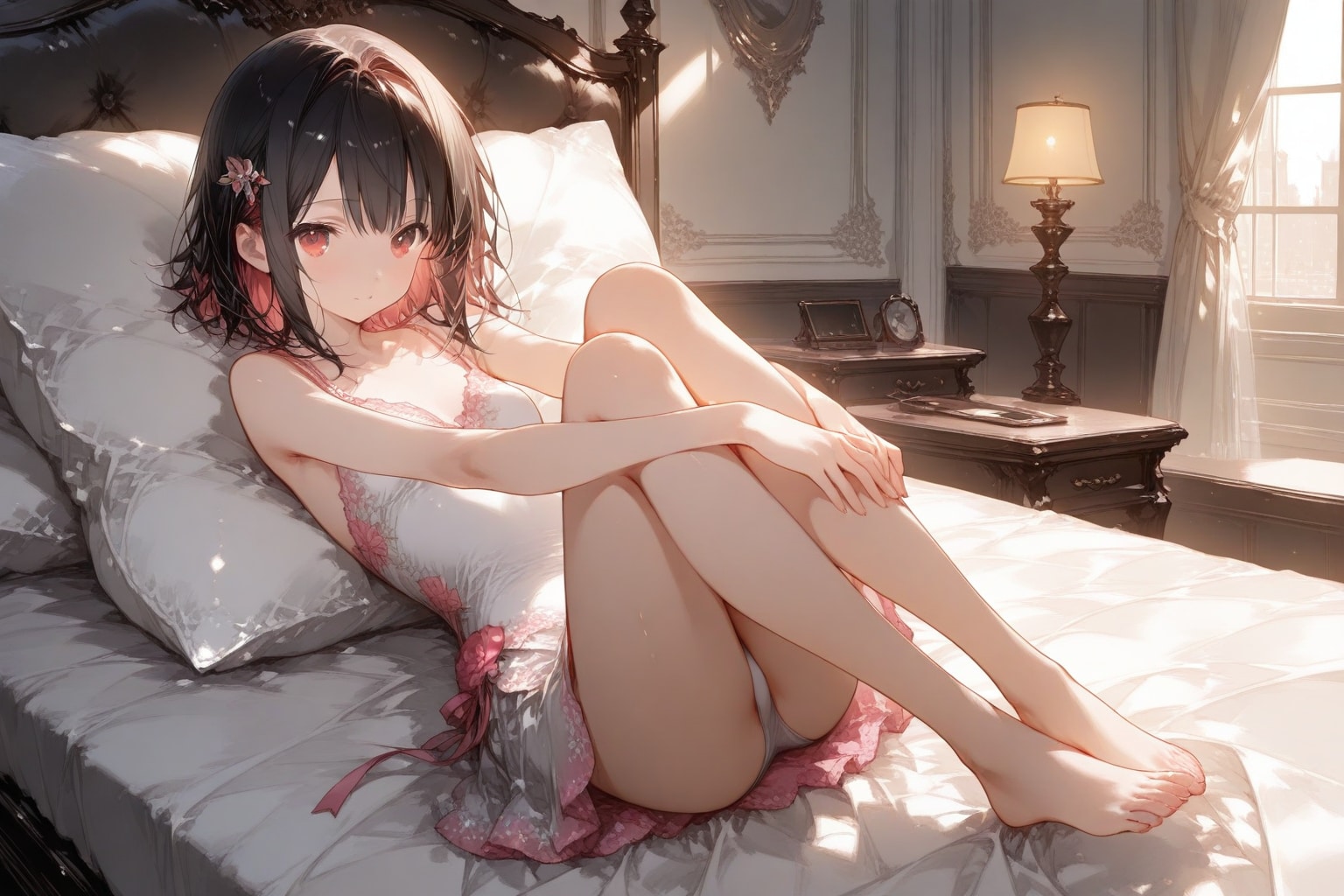 ベッドの上でまどろむ美少女