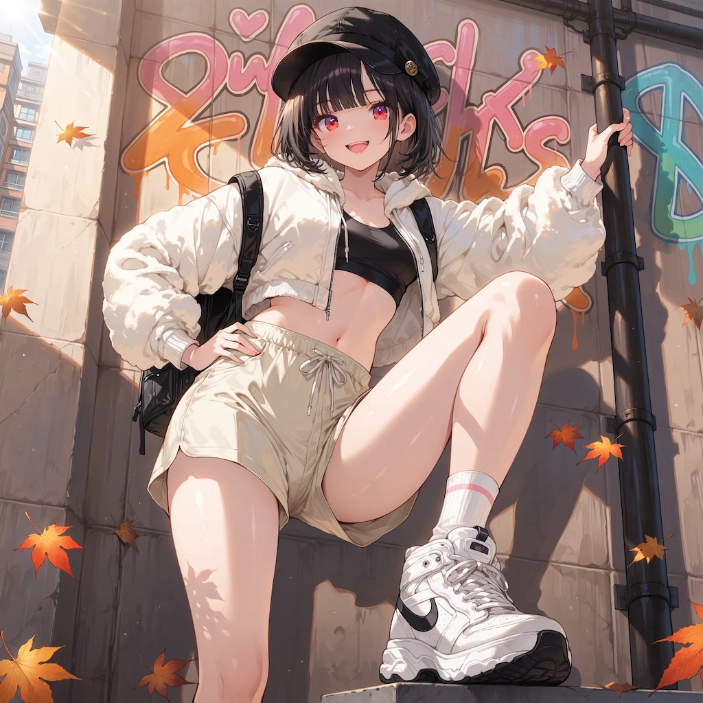 秋のショートパンツコーデ