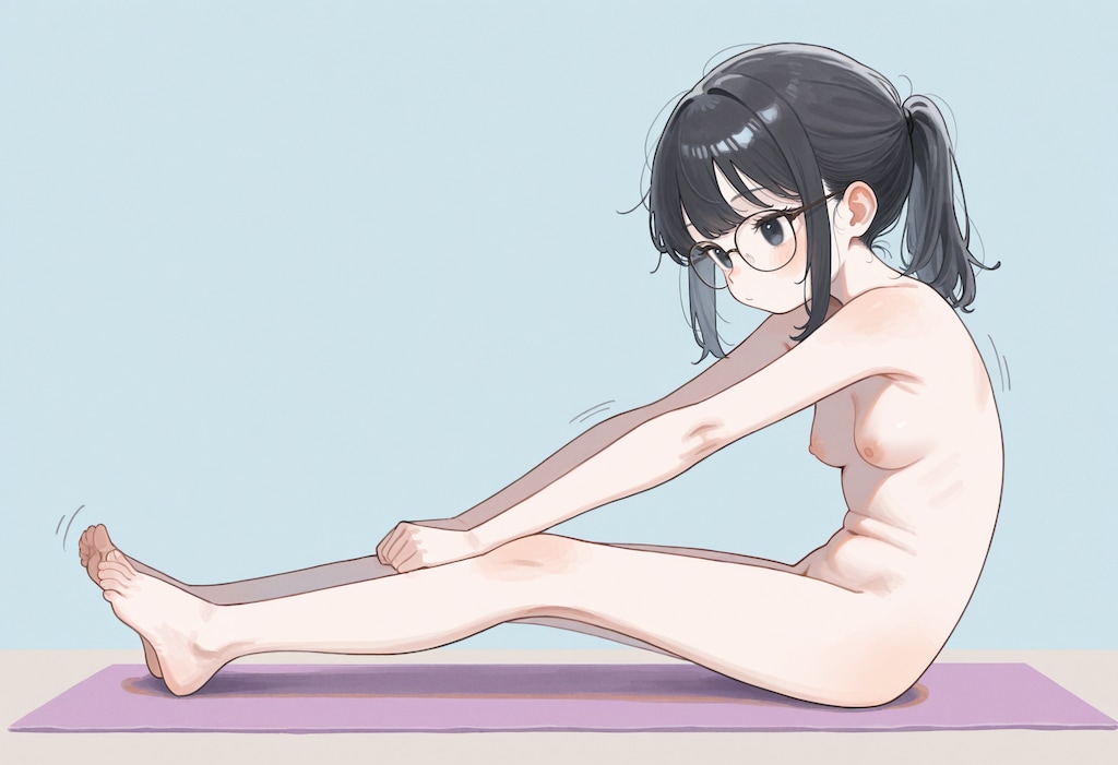 ストレッチをするメガネ少女