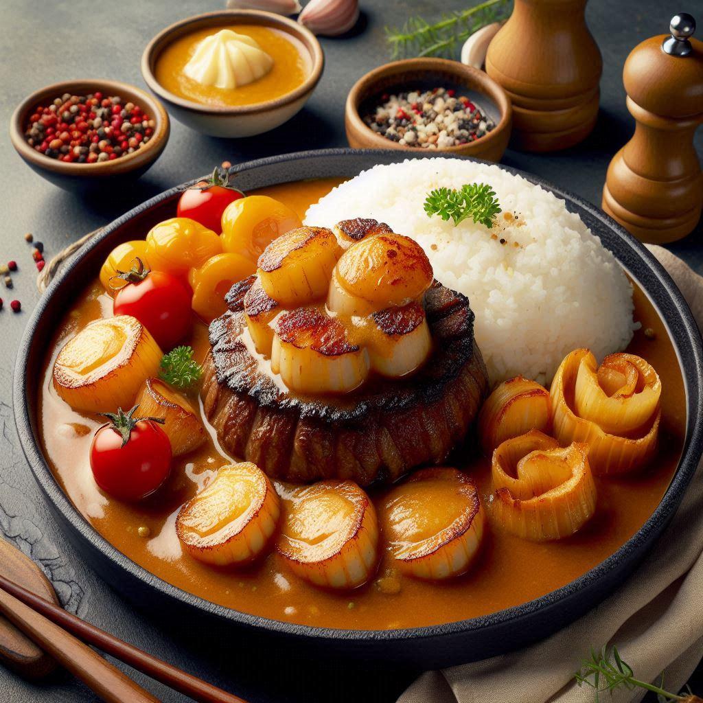 欧風ステーキホタテカレーライス | の人気AIイラスト・グラビア