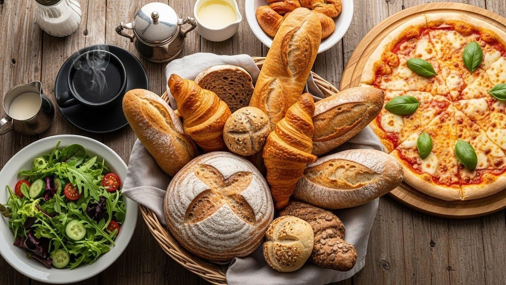 摩訶不思議食堂のパンとピザとサラダのセット