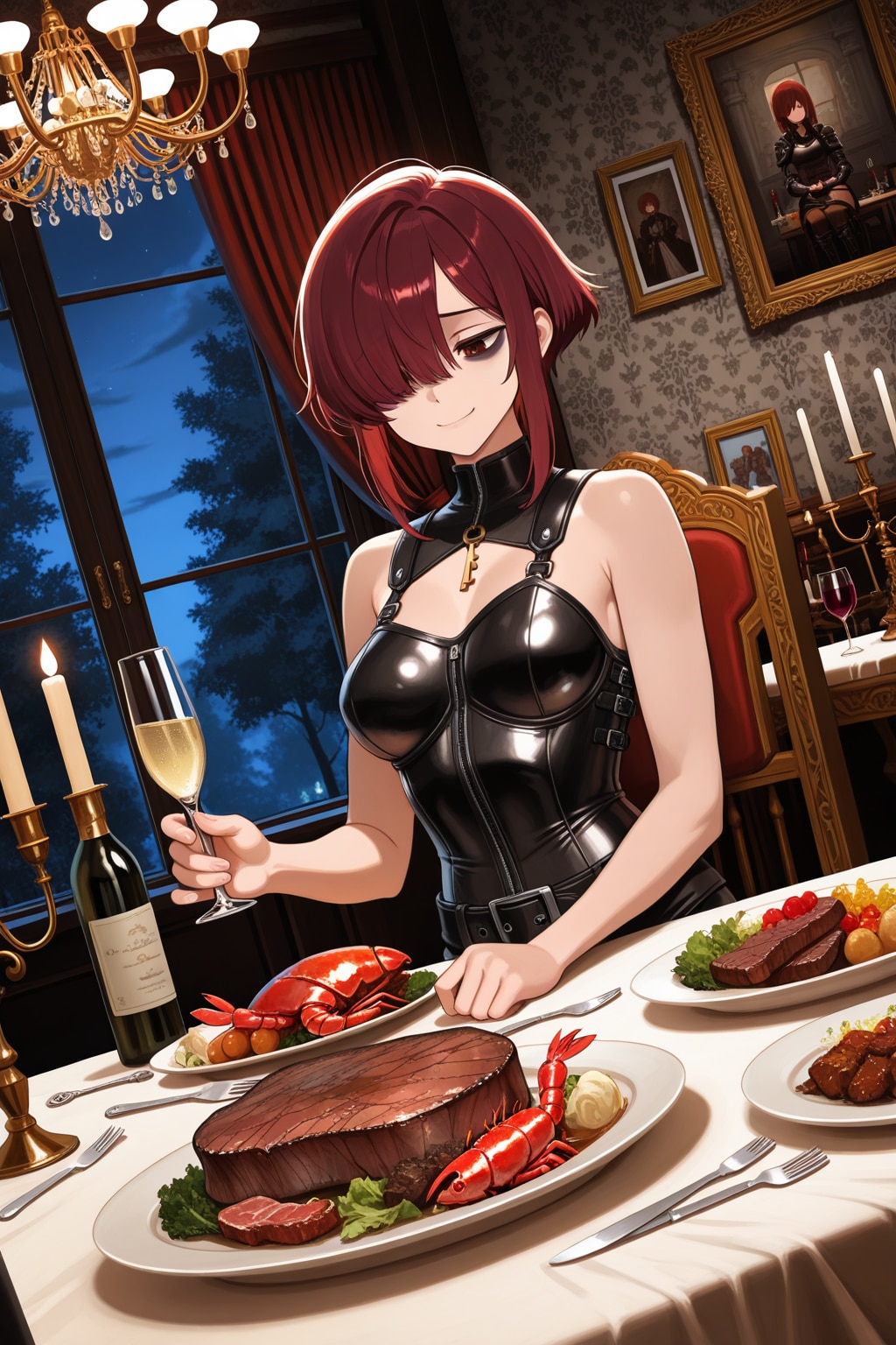 残念美人な片目隠れさんの食事風景