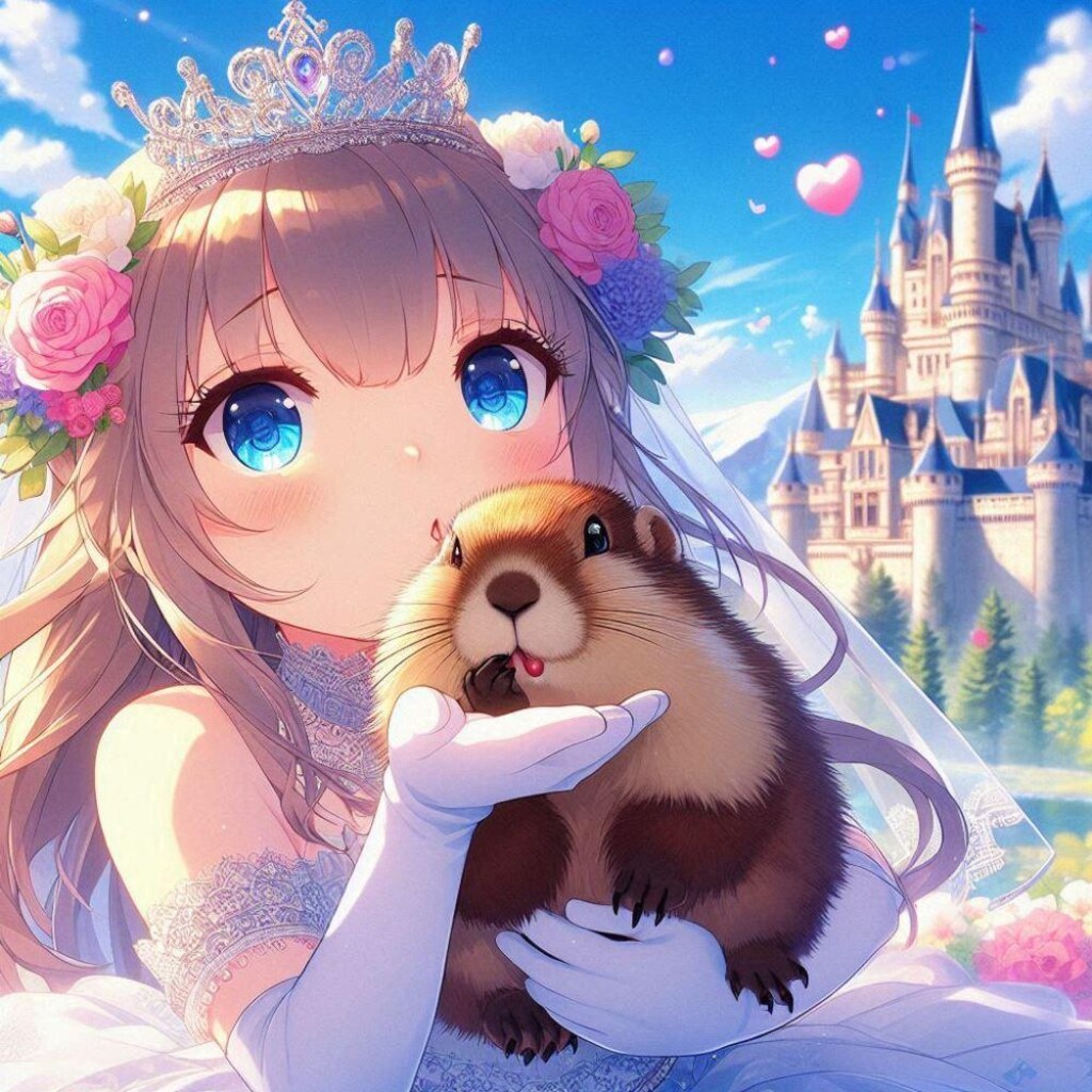 アニメ風、投げキッスマーモット