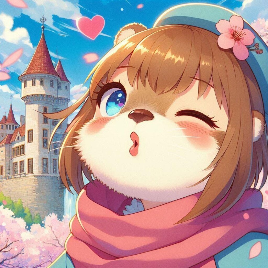 アニメ風、投げキッスマーモット