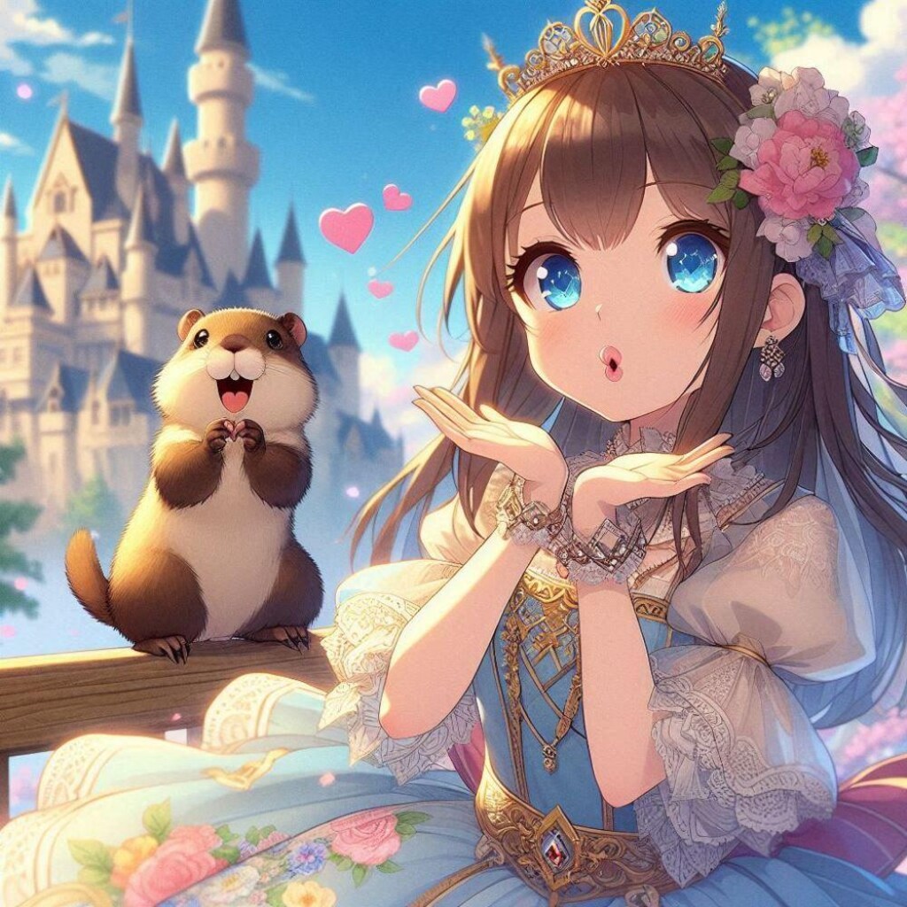 アニメ風、投げキッスマーモット