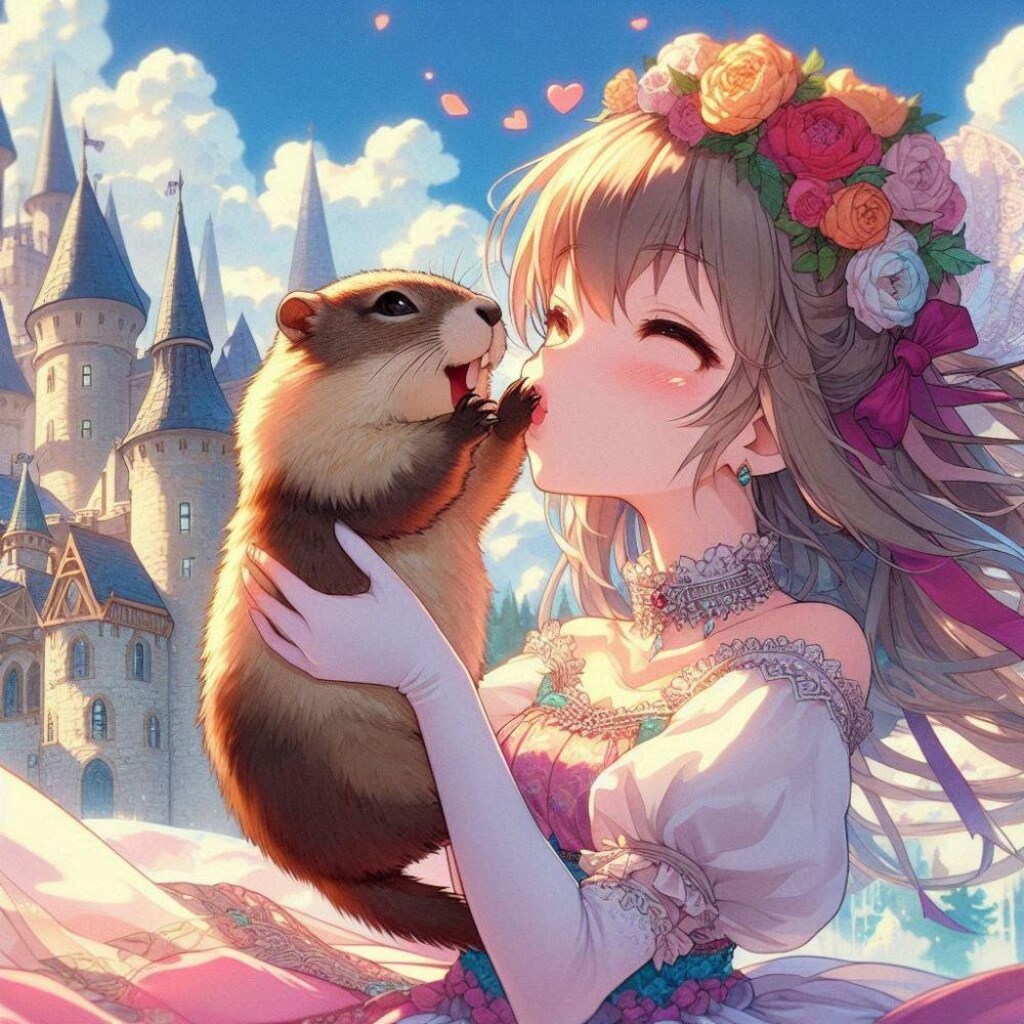 アニメ風、投げキッスマーモット