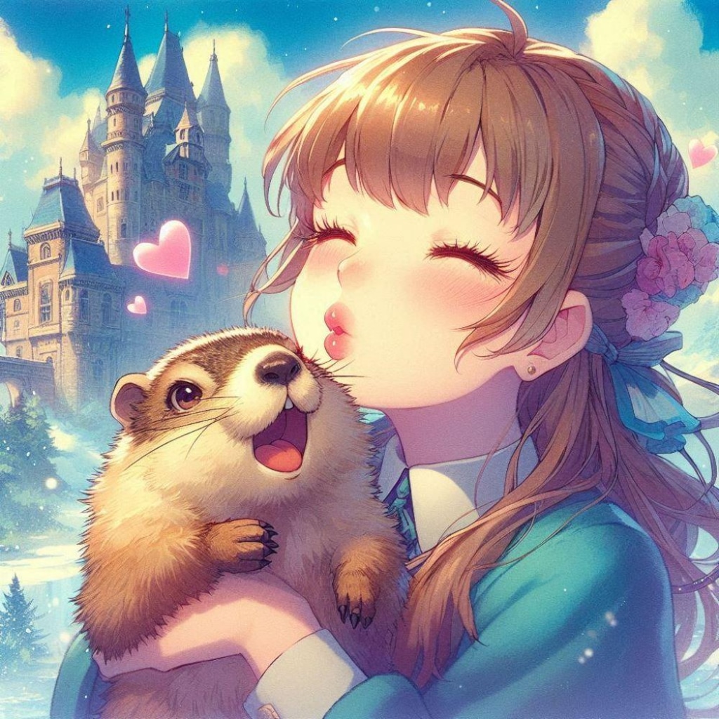 アニメ風、投げキッスマーモット