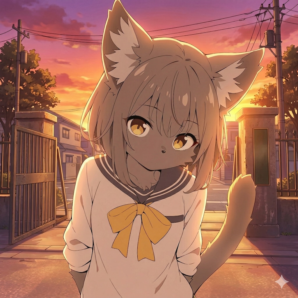 用事が重なって日も落ちてきた時間帯にようやく帰れるようになった 下駄箱で靴を履き替えて校門に向かうとケモいあの子が待ってくれてた もしかして一緒に帰るために待ってくれてたの？…惚れてまうやろ～～！