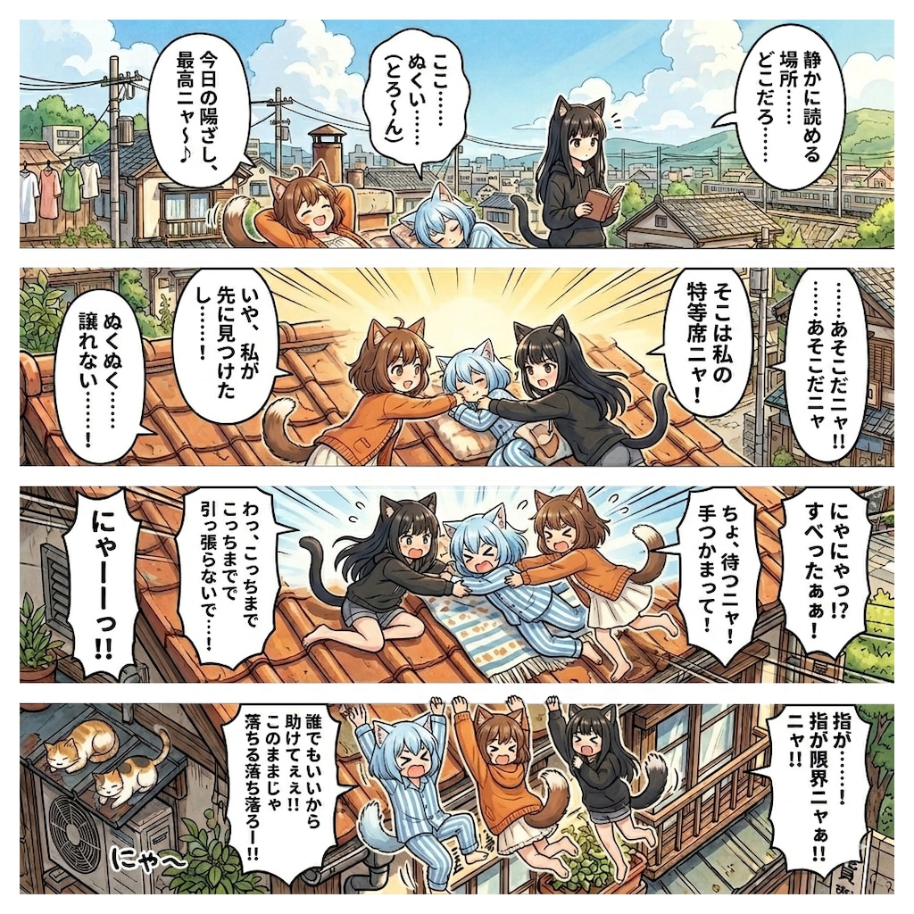 四コマ漫画「ネコ娘たちと過ごす、気ままな町の日々」（四コマ漫画【たた８】３１）