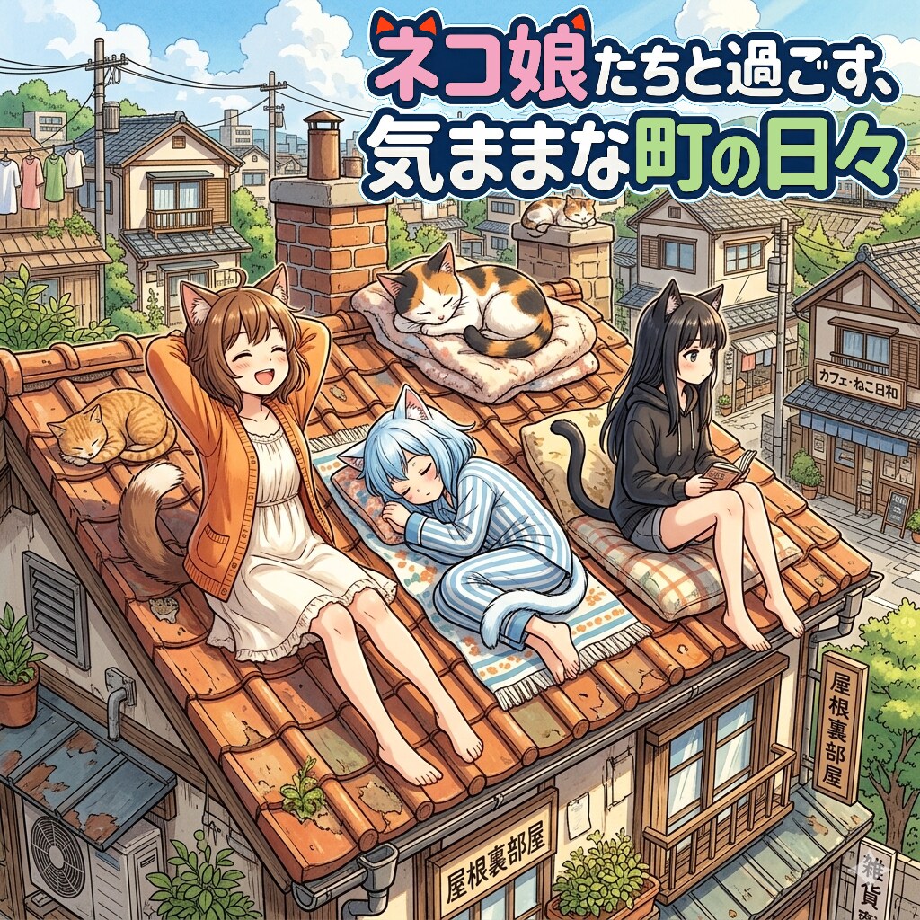 四コマ漫画「ネコ娘たちと過ごす、気ままな町の日々」（四コマ漫画【たた８】３１） | の人気AIイラスト・グラビア