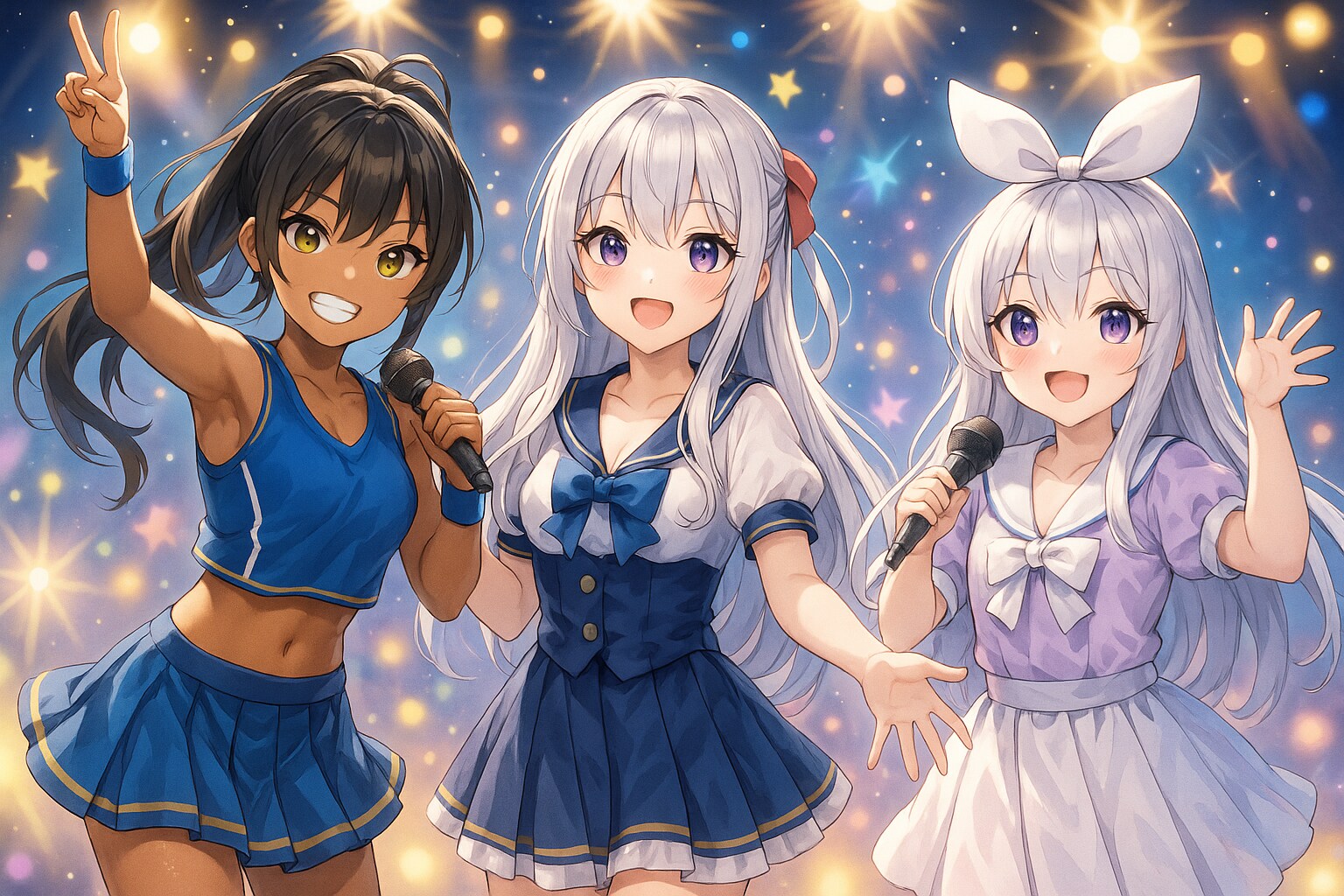 ステージに咲く三つの煌めき | の人気AIイラスト・グラビア